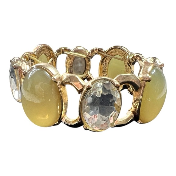 Gold Bracelet with Green and Clear Gems - Picture 1 of 1